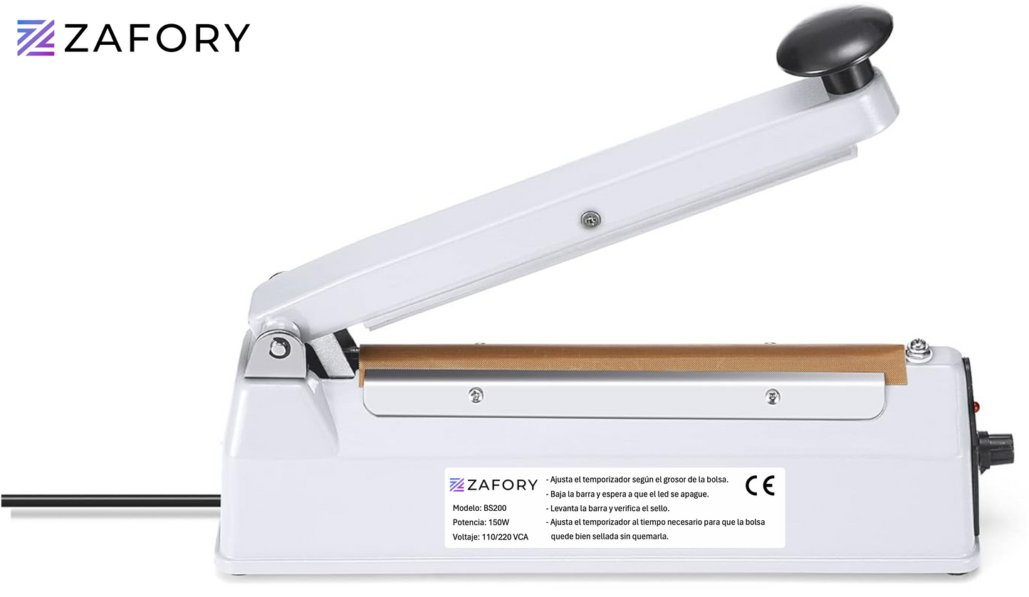 Bs200 Maquina Selladora De Bolsas 20cm Carcasa de Metal Zafory