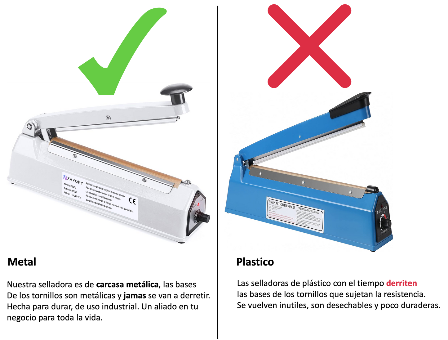 Bs200 Maquina Selladora De Bolsas 20cm Carcasa de Metal Zafory