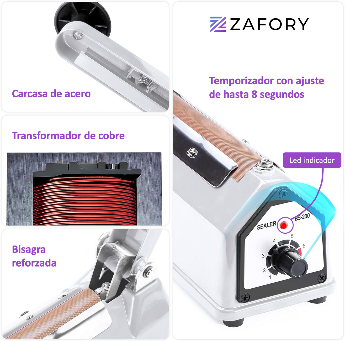 Bs200 Maquina Selladora De Bolsas 20cm Carcasa de Metal Zafory