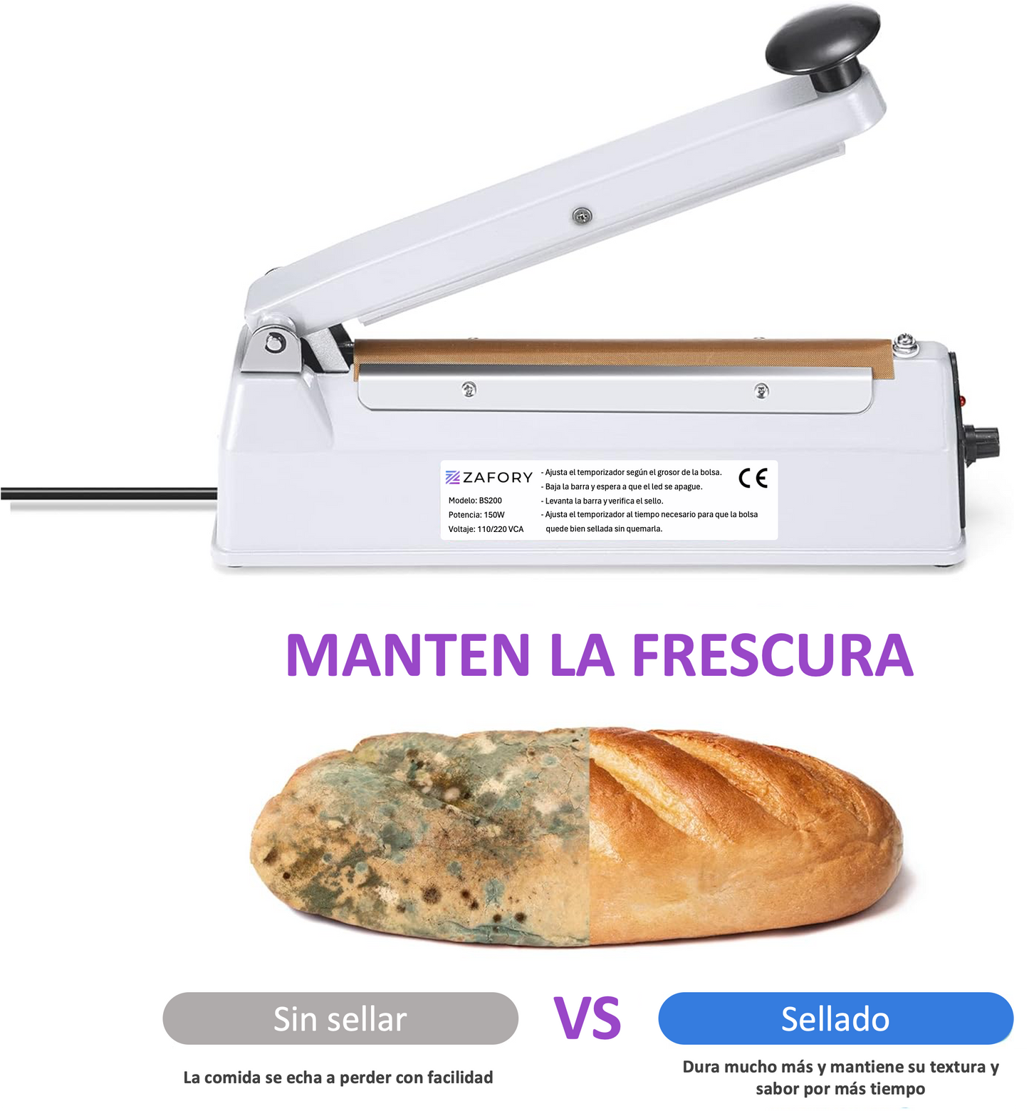 Bs200 Maquina Selladora De Bolsas 20cm Carcasa de Metal Zafory