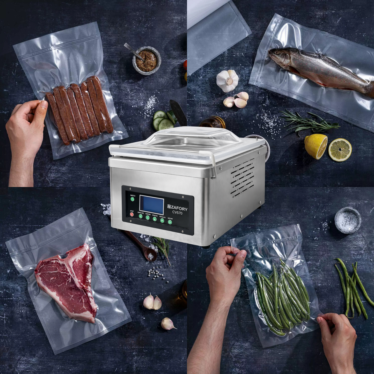 CV570 Máquina Empacadora al Alto Vacío de Cámara ZAFORY