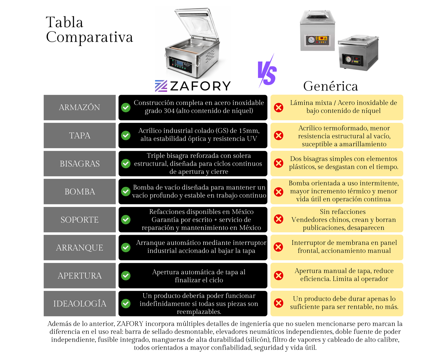 CV570 Máquina Empacadora al Alto Vacío de Cámara ZAFORY